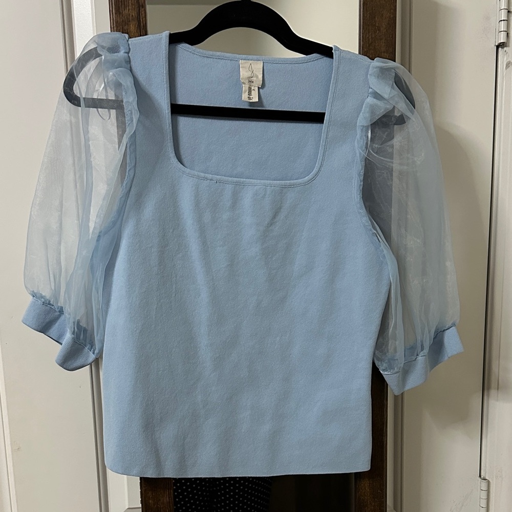 Joie Light Blue Square-Neck Puff Sleeve Top